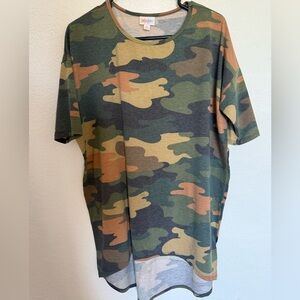 LuLaRoe Camouflage Pattern Top in Green and Tan